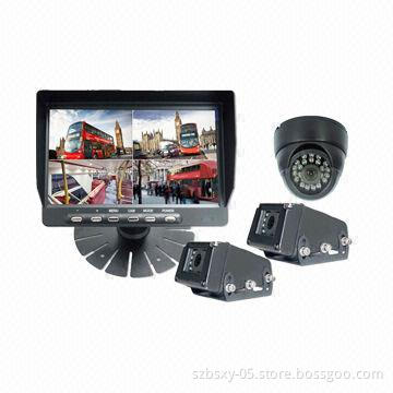 Car Security Camera System with High Resolution Digital Quad Monitor